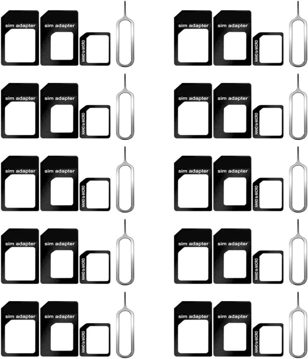 CKANDAY 10 Pack 4 1 1, SIM Card Adapter Kit, in Nano Micro Standard Converter Kit with Steel SIM Tray Eject Pin Black