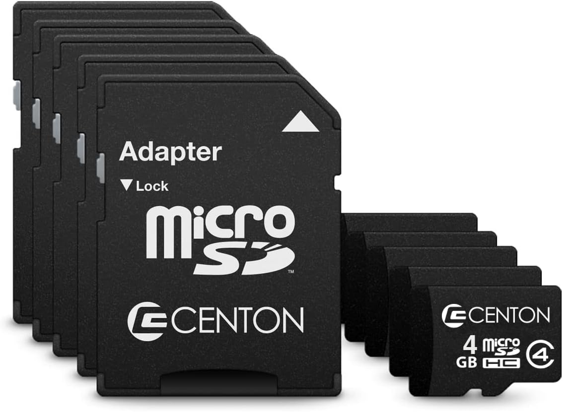 Centon 4 4GB 5, (S1-MSDHC4-4G5PK) MicroSD Class Flash Memory Card x