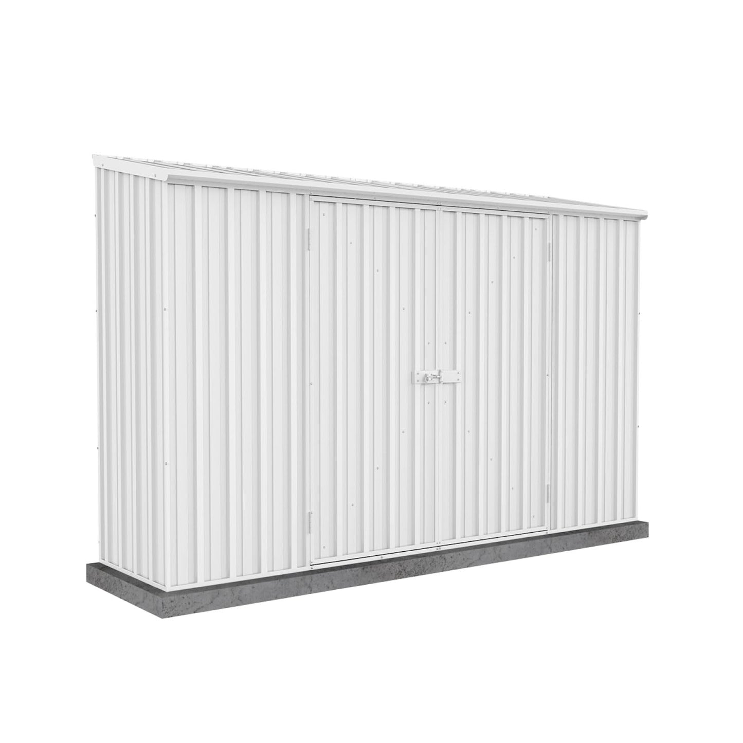 ABSCO Space Saver Metal Garden Shed 10 Ft. x 2.5 Ft .Galvanized Steel and Aluminum Small-Sized DIY Tool, Outdoor Equipment, and Bikes Storage Building in Surfmist