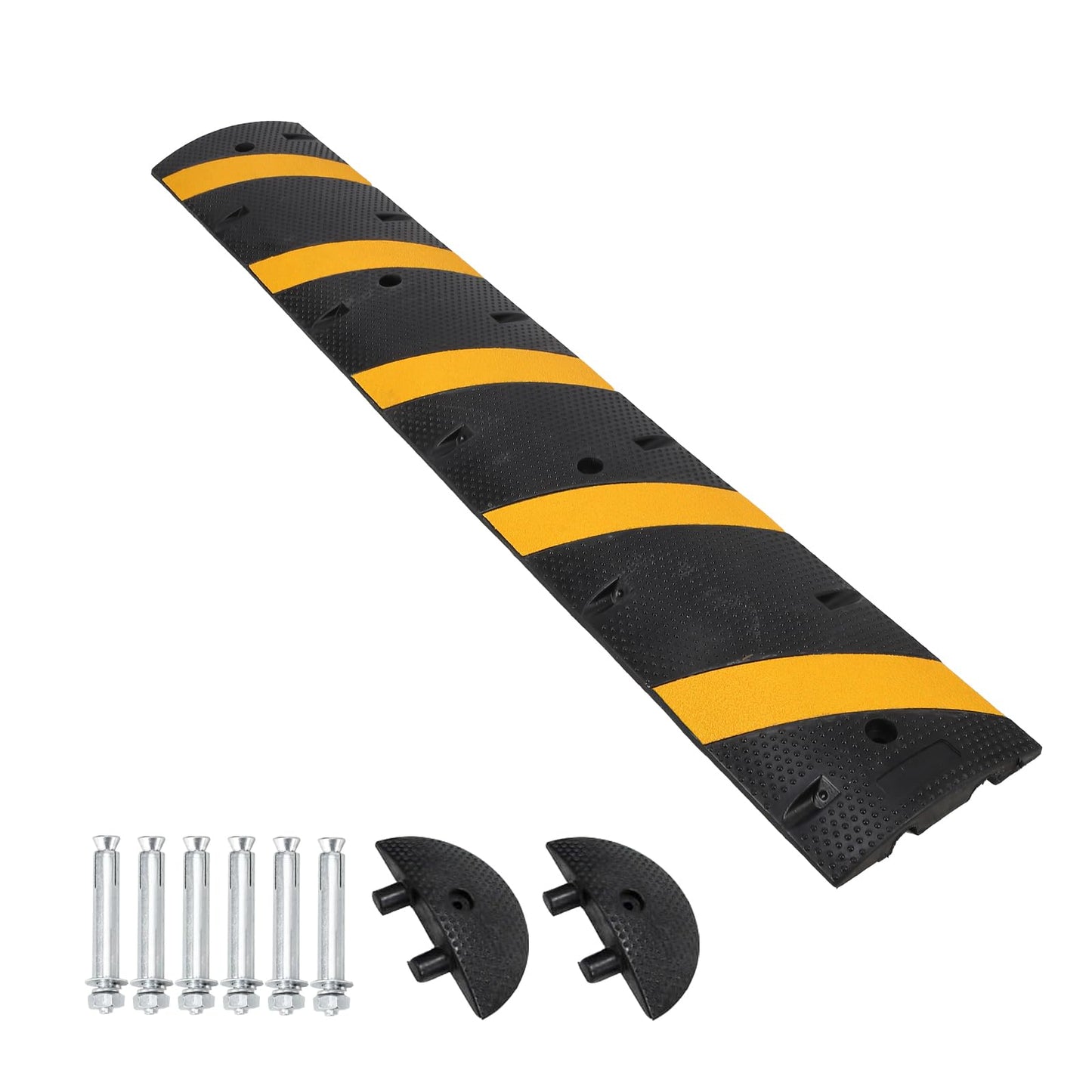 CuisinAid Speed Bump, 84'' Rubber Speed Bumps, 2 Channel Modular Speed Hump, Cable Ramps Hose Protector Ramps with 2 End Caps and 6 Bolt Spikes for Asphalt Concrete Gravel Driveway Road