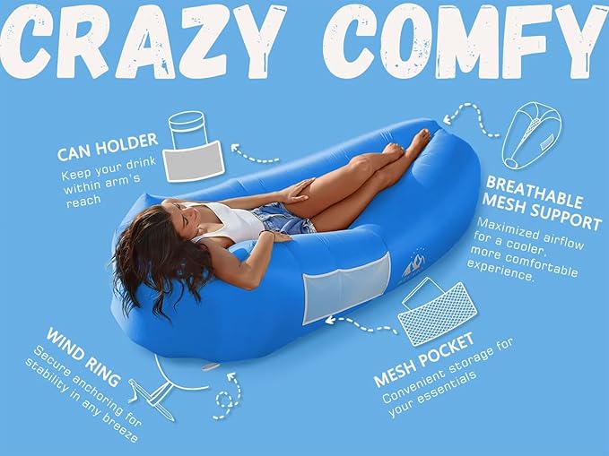 WEKAPO Inflatable Couch with Pump - Easiest Setup, Crazy Comfy & Ultralight - Blow up Lounger Chair Perfect for Hiking, Camping, Beach, Festivals - Lightweight Air Sofa for Relaxing Anywhere