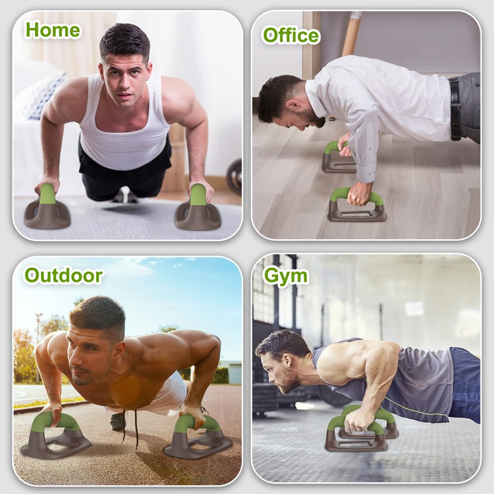 Lifeswell Push Up Bars – Ergonomic Pushup Handles for Floor Strength Training, Non-Slip Push-Up Stands with Soft Grip, Pushups Bars for Home Gym Workout, Olive Green