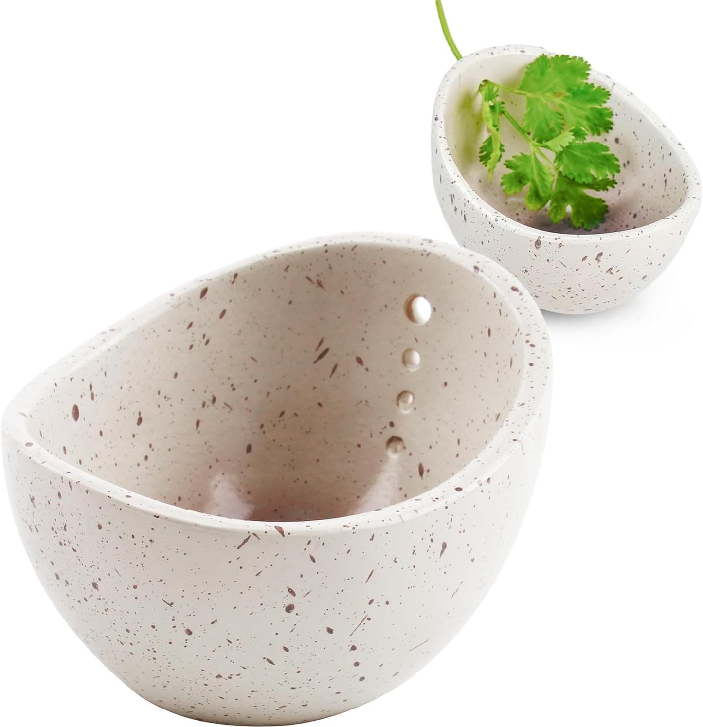 Hamblin Pottery Herb Stripper Bowl, Handmade Resin Herb Stripper Tool with Multiple Hole Sizes, Efficient Leaf Removal for Rosemary Cilantro Parsley (White)