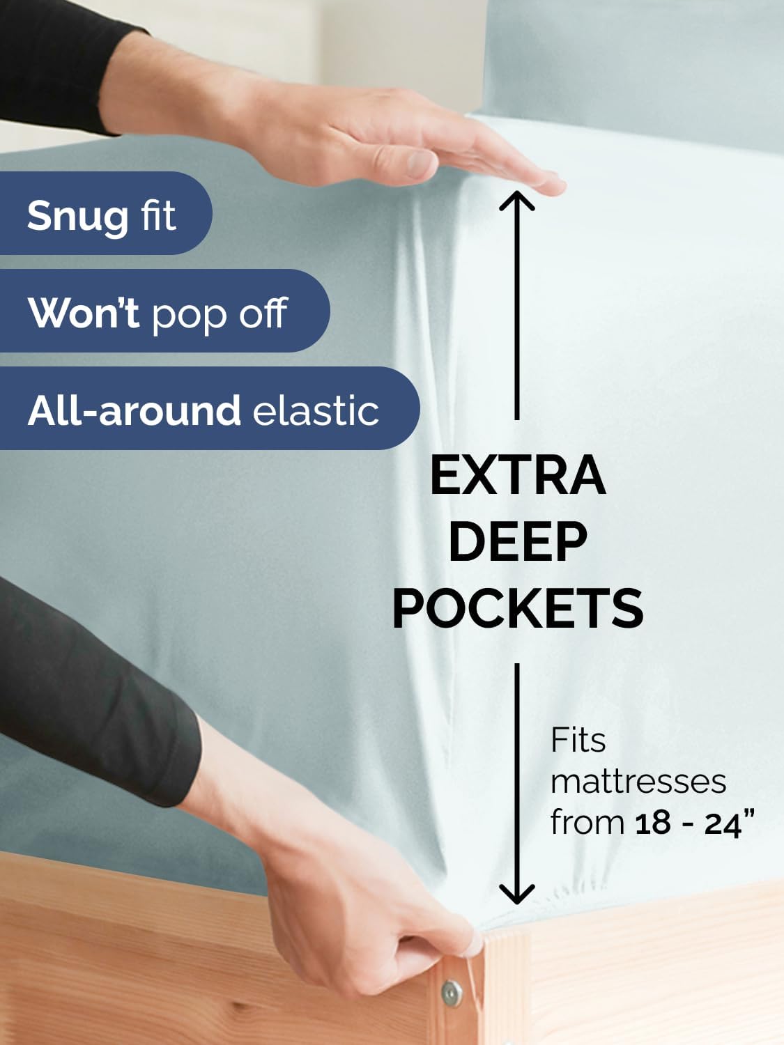 Skiennix Extra Deep Split King Sheet Set - 7 Piece Breathable Cooling Bedding - Soft Wrinkle-Free Ice Blue