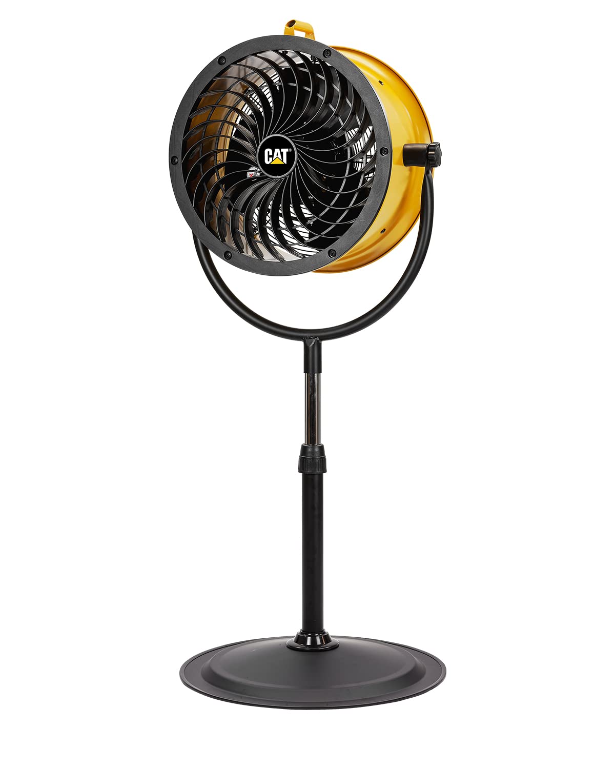 CAT fans - 14”-Blade High-Velocity Pedestal Drum Fan Industrial Grade (Yellow, 4-in-1): 2,300 CFM, 4-Speed, 360 Degree Adjustable Tilt, Dual Ball Bearing Motor with Die-Cast Cover (HVPD-14AC)