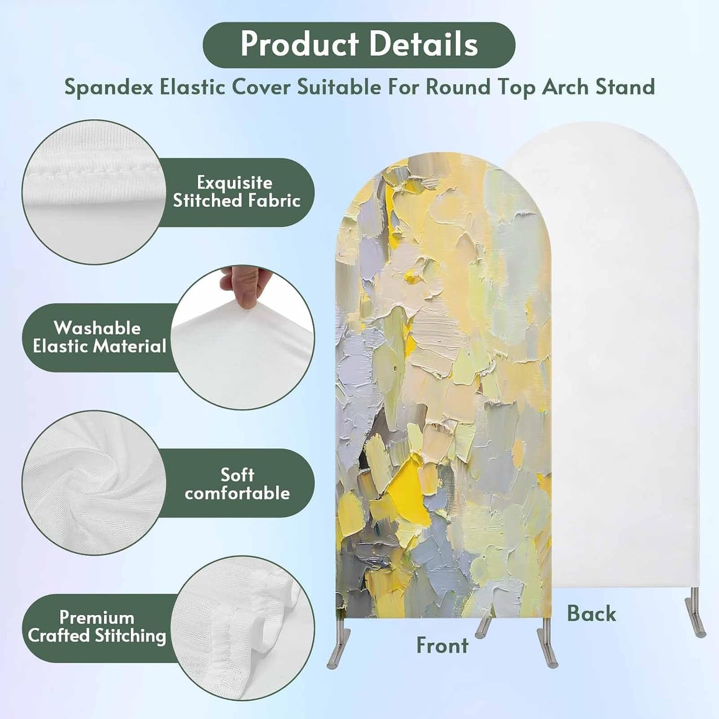 Jnbasdffb 7.2 Yellow Grey Wedding Arch Cover, Stretchy Spandex Arch Backdrop Stand Covers FT, Abstract Oil Painting