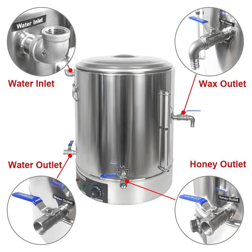 witbee Heated Honey Bottling Tank, 19 Gallon Stainless Steel Double Wall Wax Melter with No Drip Honey Gate Valve and Strainer, Adjustable Temperature, for Storage and Bottling Honey