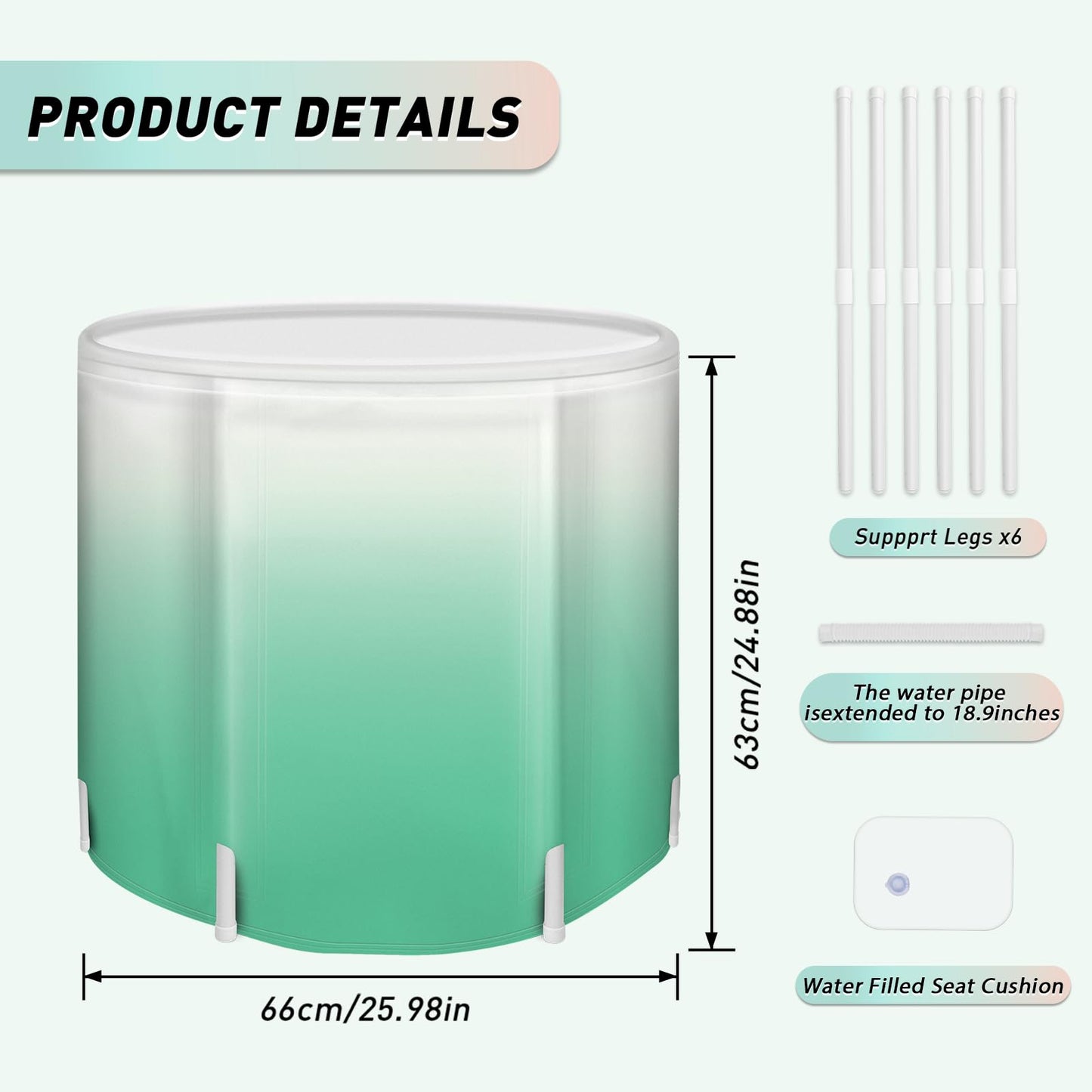 KAERMU Portable Foldable Bathtub - Create Your Spa Anywhere for Adventure & Relaxation | Collapsible Adult Soaking Tub for Camping, Van Life, Apartments | Durable, Leak-Proof PVC (Green Gradient)