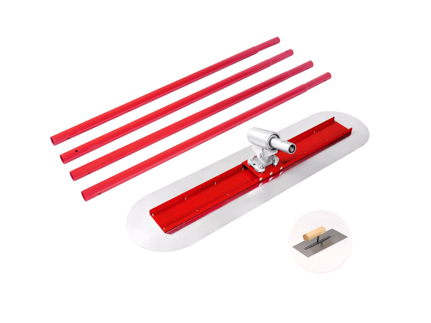 Bull Float Concrete Bull Float Tool Kit 48"x12" Fresno Round End Stainless Steel Board Kit Tool Cement Trowel Tools Float Bracket Concrete Finishing Tools With 48" Aluminum Alloy Handle x4 VOYAR