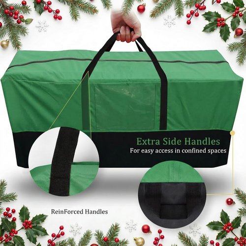 Christmas Tree Storage Bag by [Brand Name] - Heavy Duty 600D Oxford for 10-12 Ft Trees | Durable Handles & Transparent Pocket