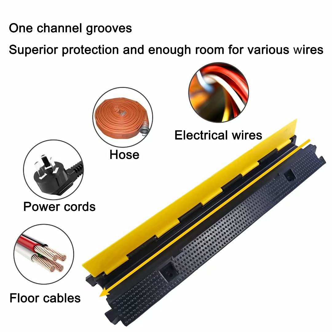 YONSHENG Rubber Cable Ramp Cord Cover Cable Protector Ramps Wire Hose Protective 1 Channel 22000Lbs Load Capacity Traffic Speed Bump for Asphalt Concrete Gravel Driveway Indoor Outdoor, 5 Pack