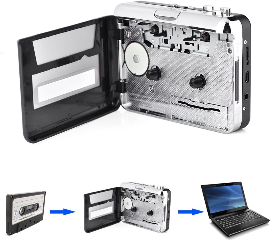 Sanpyl Cassette MP3 Cassette MP3 to Converter, Tape Player USB Tape to PC CD Switcher Converter Capture Audio Music
