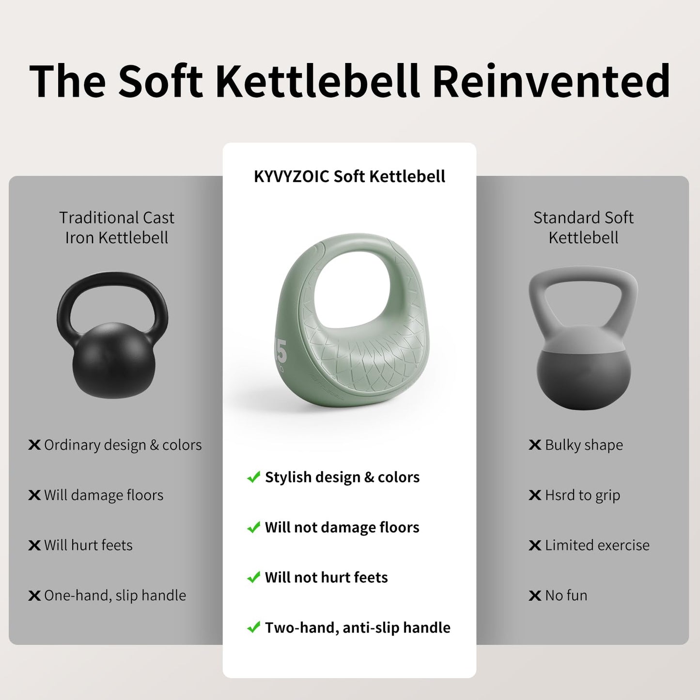 KYVYZOIC Soft Kettlebell, Kettlebells Anti-Slip Grip with Cushioned Impact-Resistant Base, Strength Training Kettlebells Sets for Home Workouts, Kettlebell for Women/Men/Beginners - Green