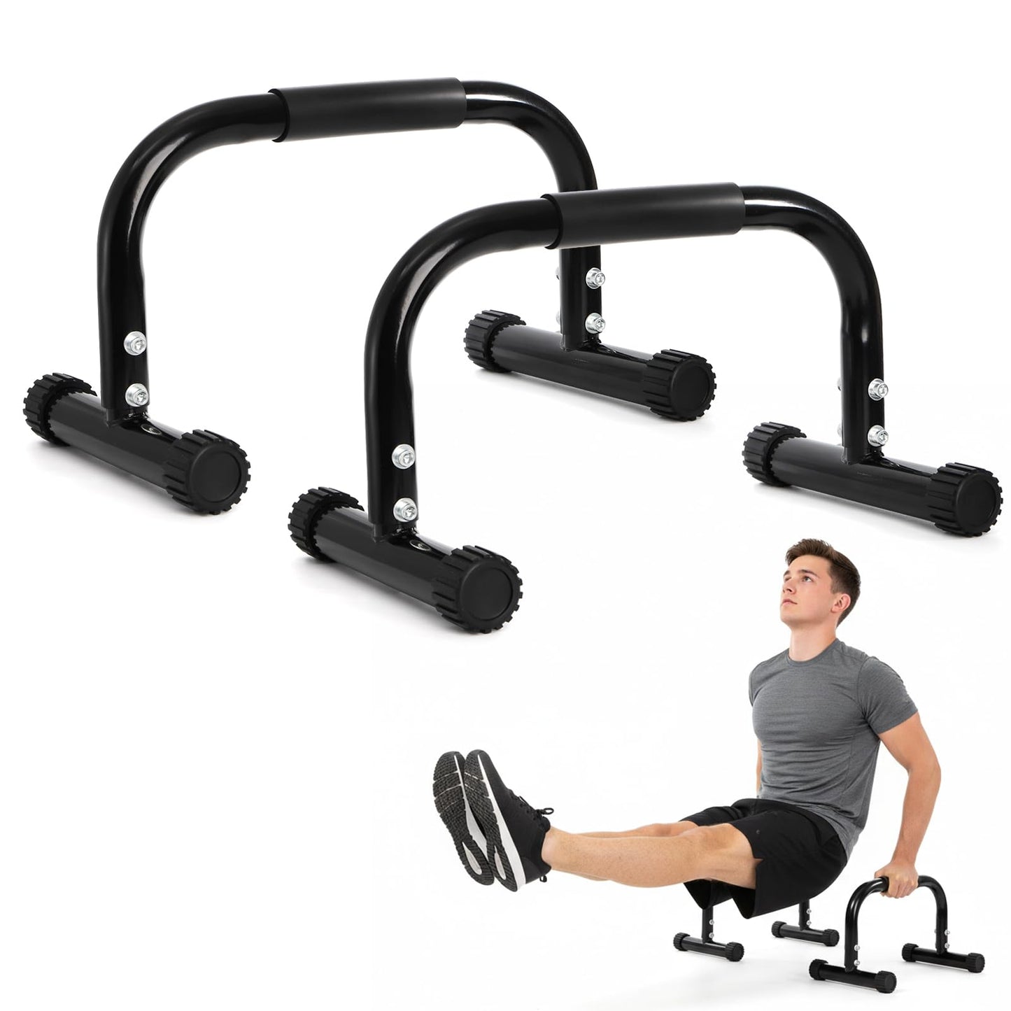 TOPZEA 2 Pack Parallettes Bars, 10" High Steel Push Up Handles Bars Strength Training Anti-Slip Calisthenics Equipment for Handstand, Full Planche, L-sit & Dip, Home Fitness & Gym Floor Workouts