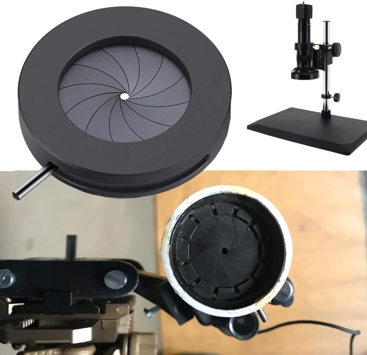 Flylin 1.5-23mm Microscope Aperture, Adjustable Iris Diaphragm Microscope Iris Adapter Lens Optical Diaphragm