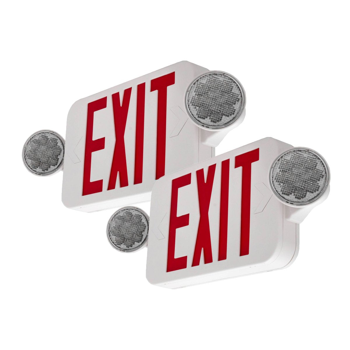LFI Lights® Compact COMBO, UL 924 Listed Exit Sign with Emergency Lights, Red LED, White, 120/277VAC Hardwired with Battery Backup, Optional Double Face and Knock Out Arrows COMBOJR2RWBB 2 Pack