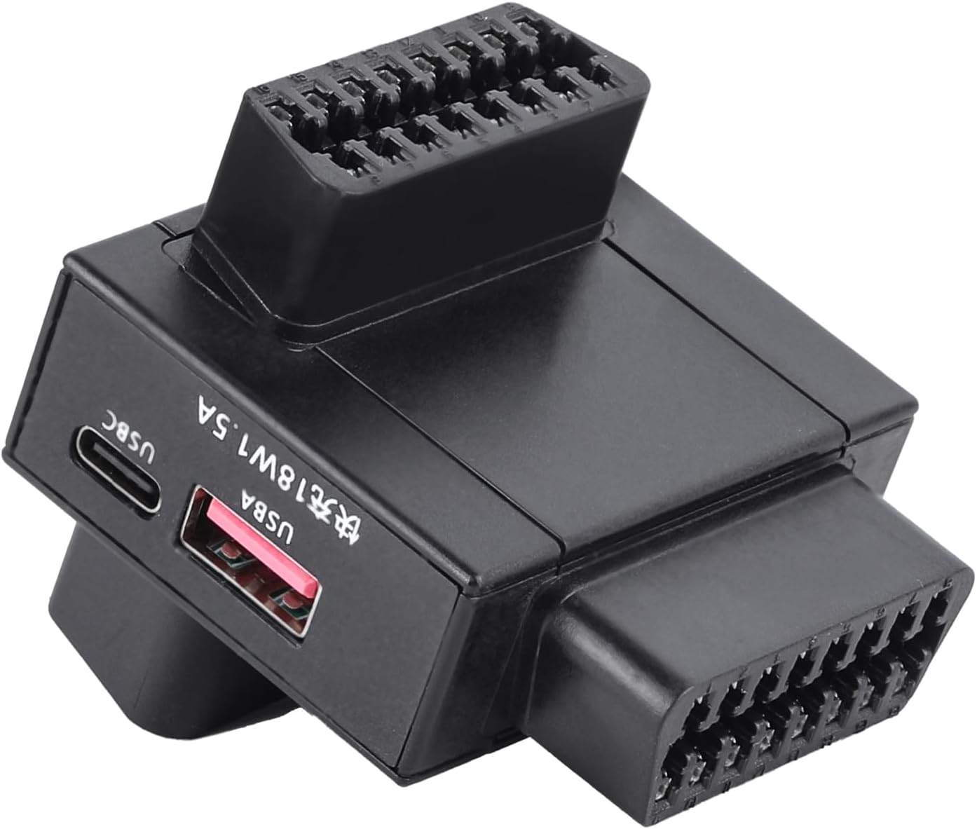 AUTANCTOR OBD2 1-to-2 1-Press 18W 16-Pin Splitter Adapter with Power Cut Switch & USB Fast Charging Car OBD Port
