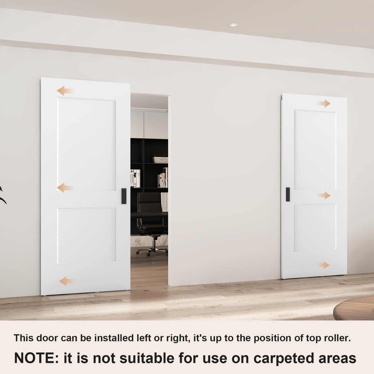 BarnSmith 36"x84" Concealed Sliding Barn Door, 2 Panel White Primed Solid Core Hidden Barn Door with Soft Close Installation Hardware and Double Sided Pulls Included, Pre-Assembled Panel