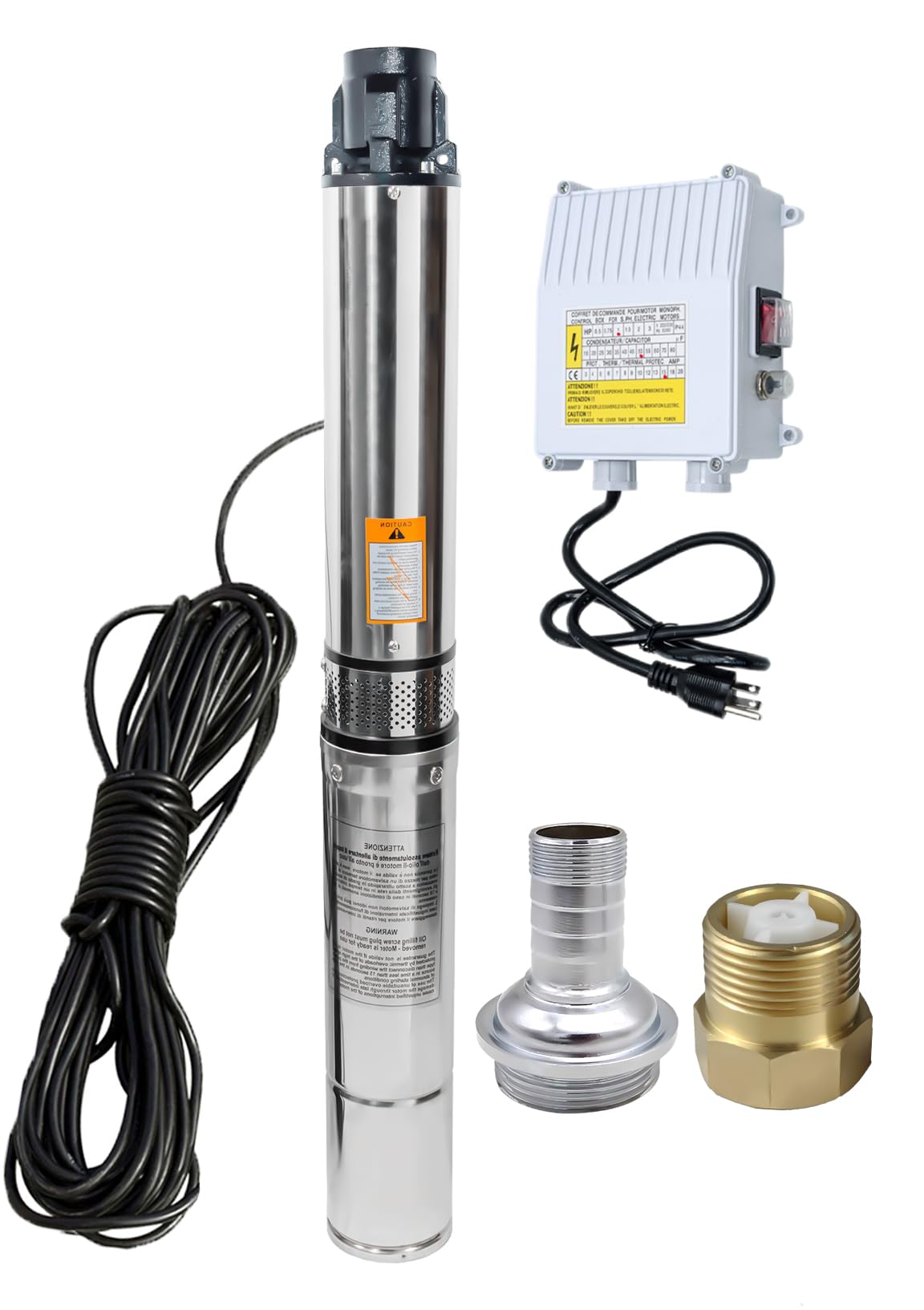 Deep Well Submersible Pump with Control Box, 1HP 110V Deep Well Pump Submersible Water Pump for Industrial Irrigation and Home, 100FT Power Cord, 33GPM,305FT Lift,Long Life,4" OD