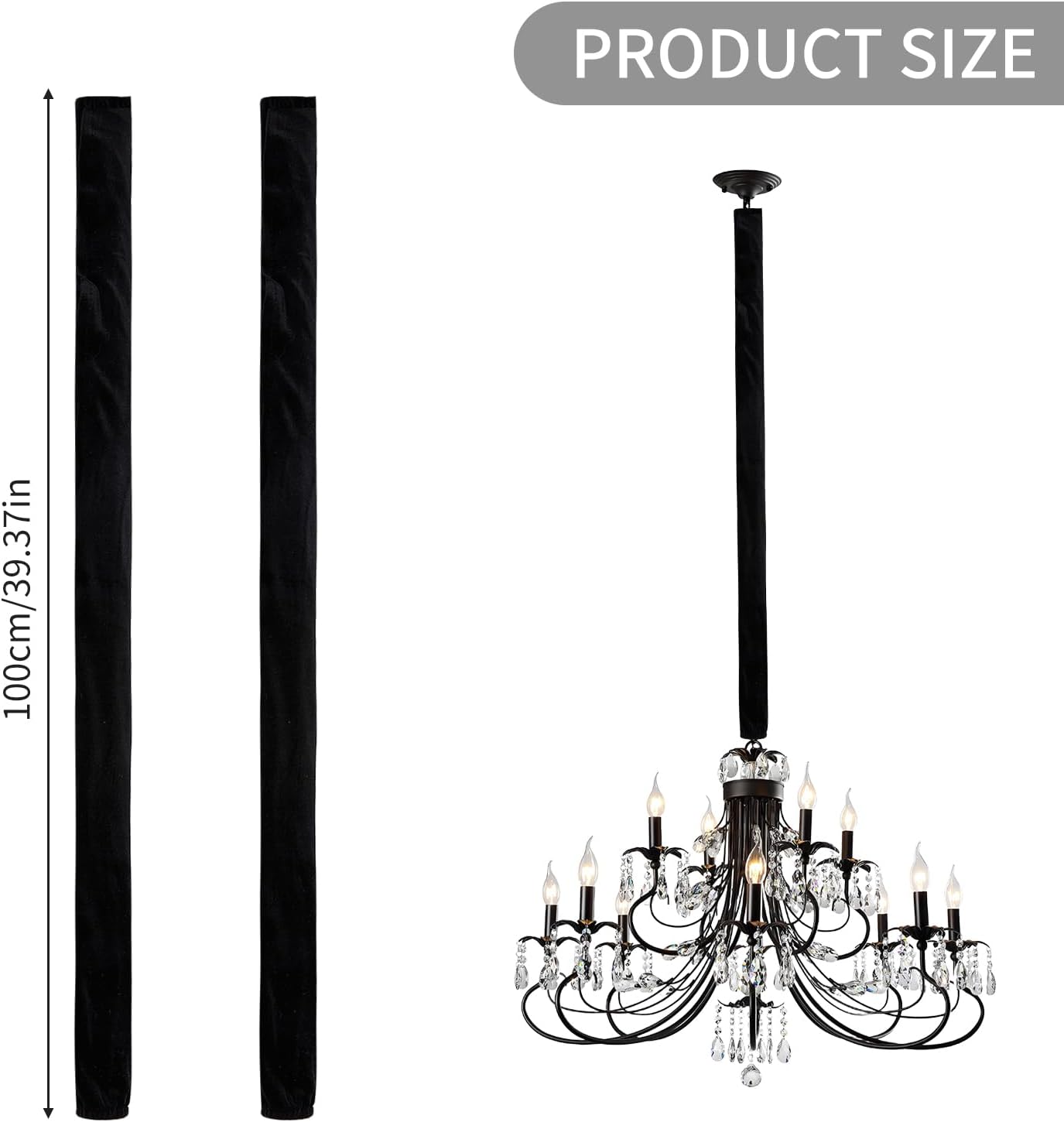 2 39.4 inches NICENEEDED PCS Chandelier Fabric Cord Cover, Black Chandelier Chain CoverChain Cable Sleeve, Velvet Cloth