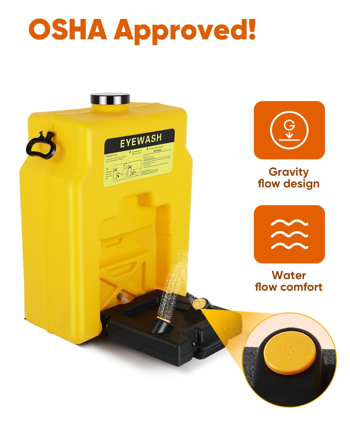 Portable Eyewash Station 14 Gallon with Wall Mount, OSHA Approved Gravity Fed Emergency Eye Wash Station, Heavy Duty Self Contained Unit for Industrial Worksites, Warehouses, Manufacturing