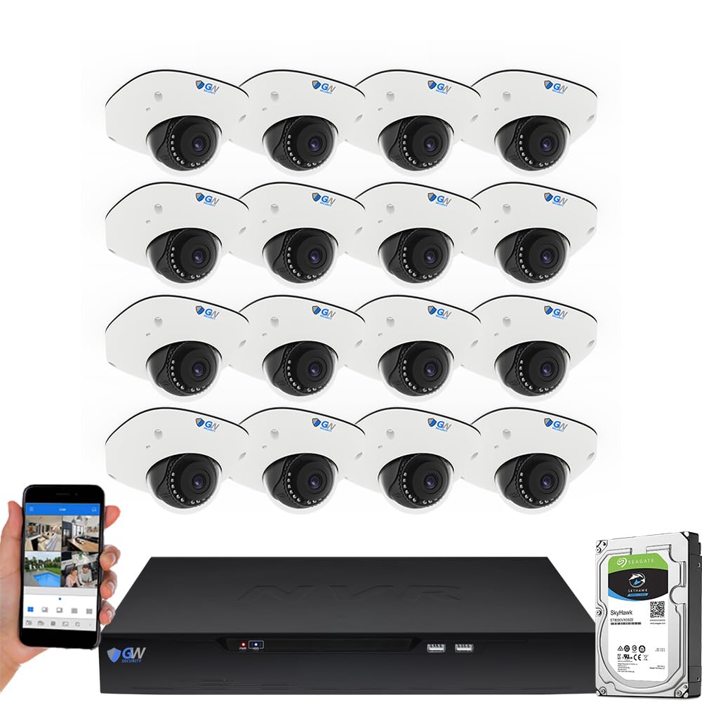 GW Security 16 Channel 12MP Commercial NVR UltraHD 4K License Plate/Face Recognition NDAA & TAA Compliant Business Security Camera System with 16 x 8MP @25FPS Outdoor & Indoor PoE Dome Cameras