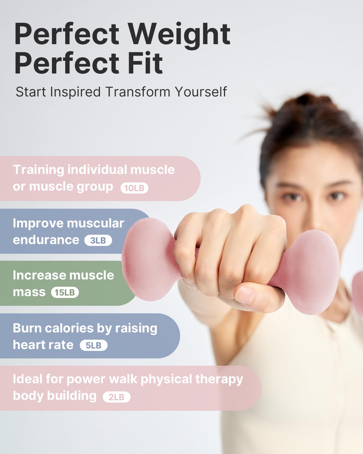 YOTTOY Dumbbell Set of 2,2-15 Pound Hand Weights for Women, Non-Slip Hand Weights for Home Gym, Strength Training, and Full-Body Workouts (Pink, 5LB-Pair)