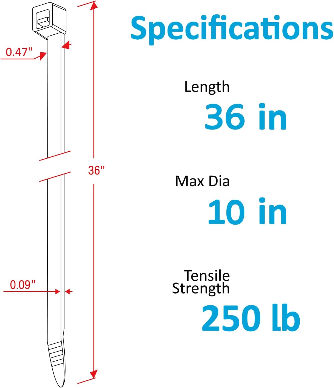 ANOSON 36 inch (50 Pack), 250 lb Large Zip Ties Long Zip Ties Heavy Duty with Tensile Strength, Big Cable Ties, Black