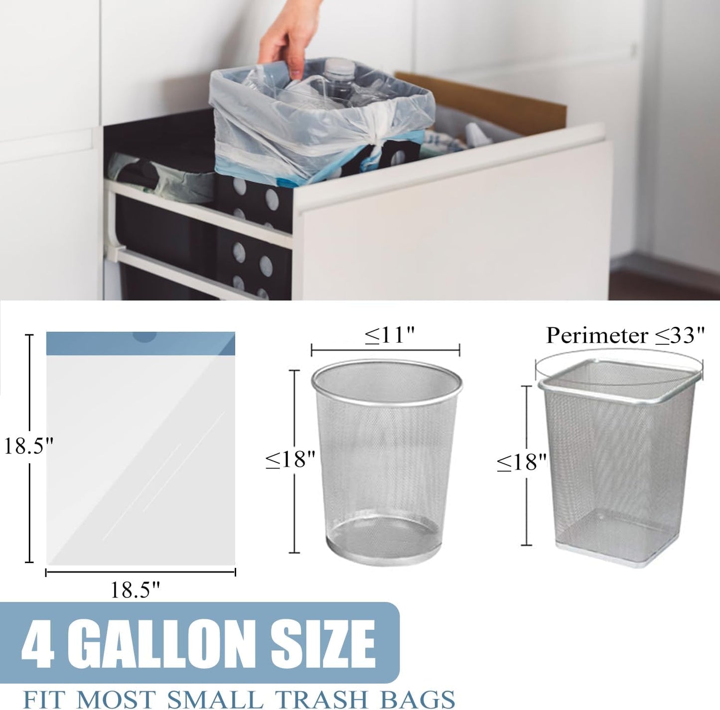 Small Trash Bags - 4 Gallon Drawstring Garbage Bags | Tear-Free Unscented White, 57 Count