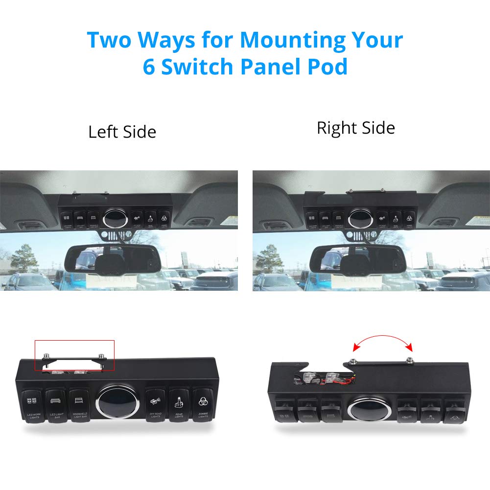 WATERWICH 6-Switch Pod Toggle Panel Overhead and Source Control System Box Wiring Harness Kit With 12 Covers & Clip Remover Compatible With Jeep Wrangle (Red)