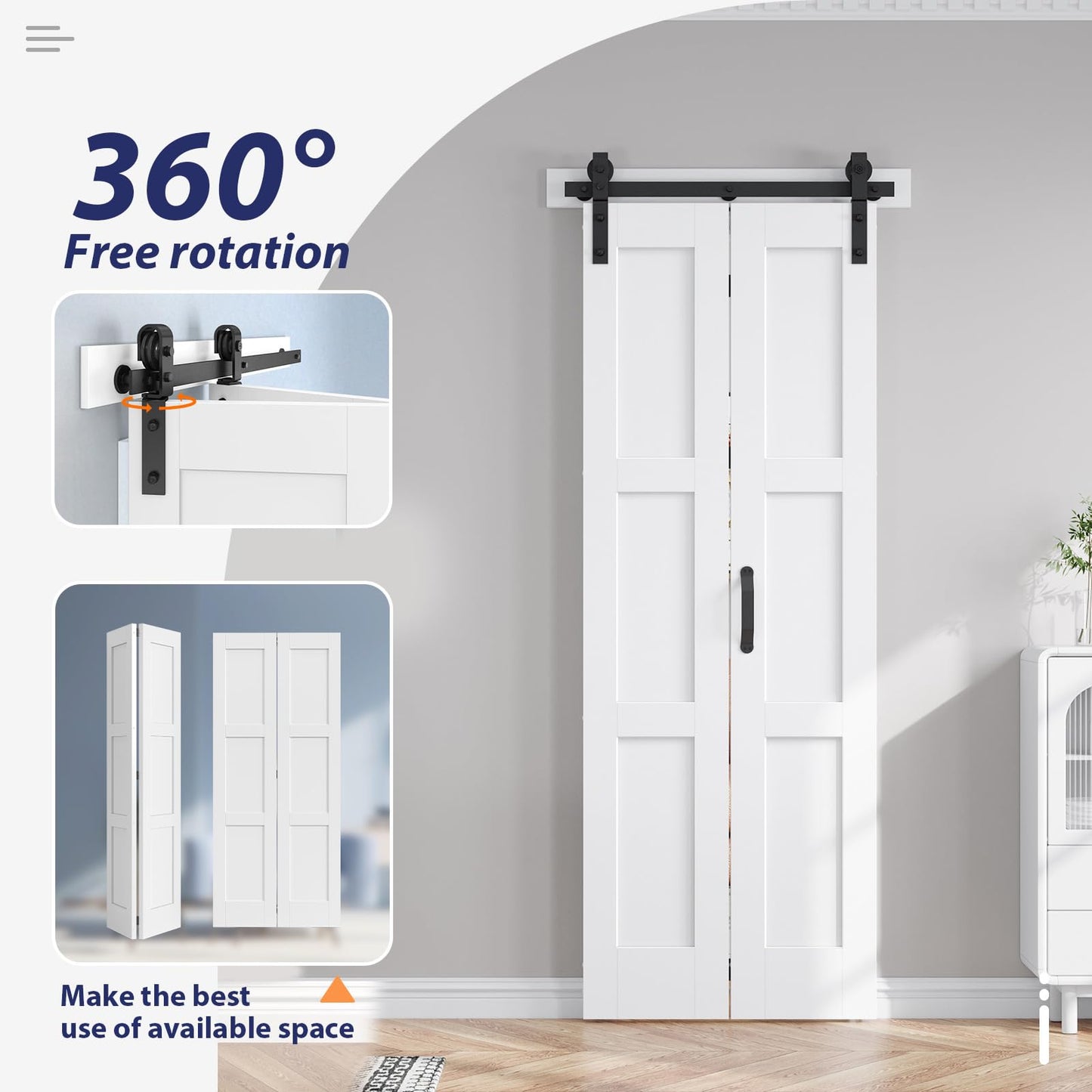 FREDBECK Bifold Barn Door 36x96 (Double 18x96) Bi-fold Closet Doors Hardware Kit Included,with 40" Track White