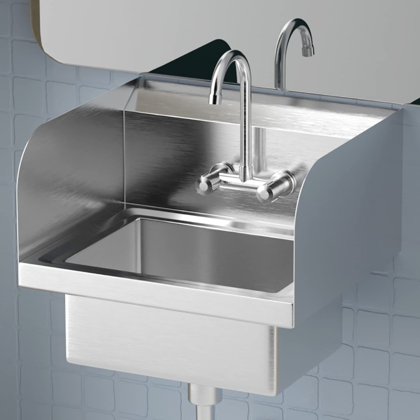 VINGLI Commercial Hand Wash Sink Stainless Steel Bar/Prep with Side Splash Guard, Wall Mount Utility Sink with Faucet, Heavy Duty Washing Basin for Restaurant, Home Kitchen 17W x 15D x 14H