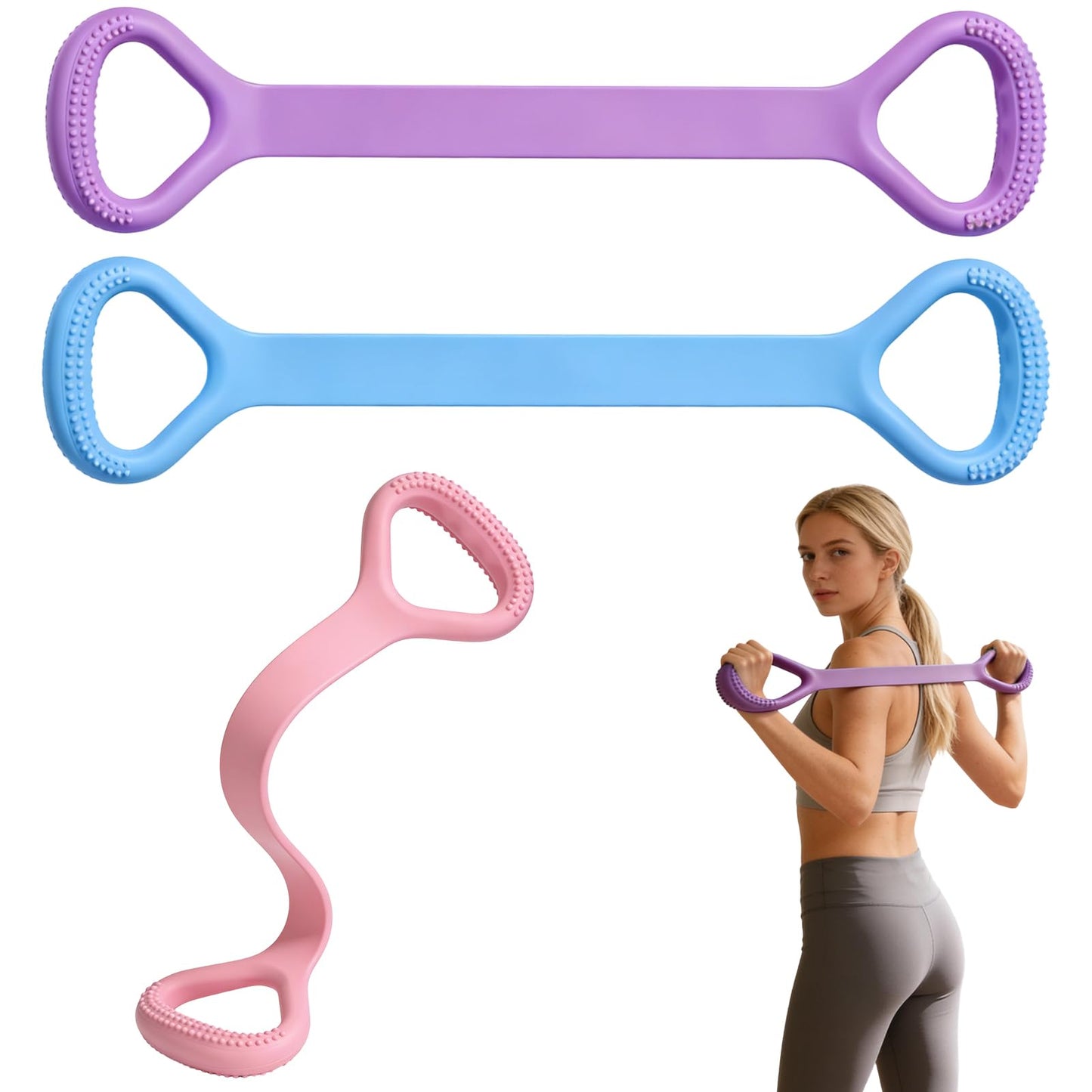 Figure 8 Resistance Band, 3pc Arm Back Shoulder Exercise Bands, Elastic Rope Stretch Fitness Band for Chest Expander, Yoga, Gym Fitness Pulling Rope