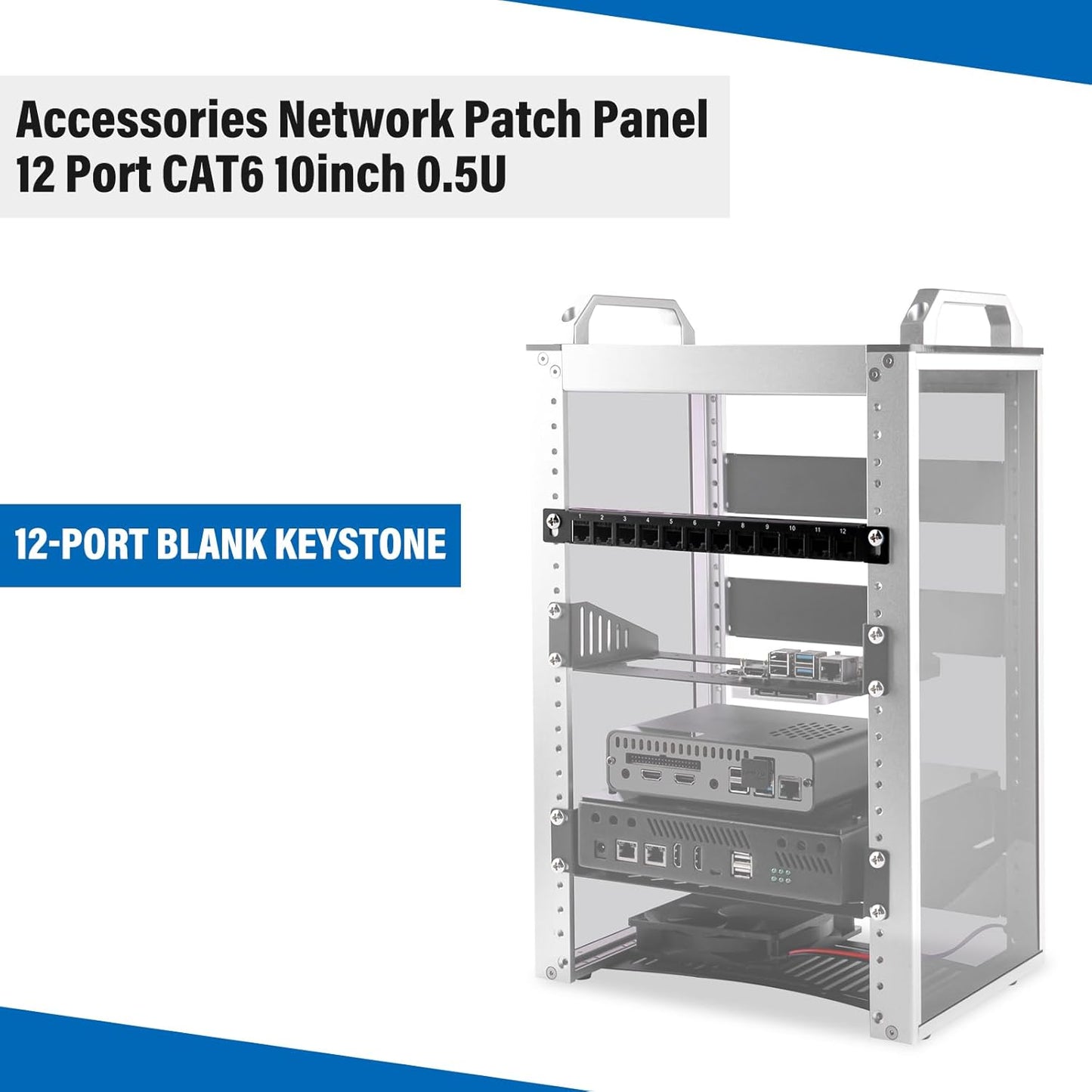GeeekPi 12 10inch 0.5U CAT6 T1/T0/T2/T1 Plus/T0 Plus/TL1 10 Inch Port Patch Panel, Network Patch Panel for DeskPi