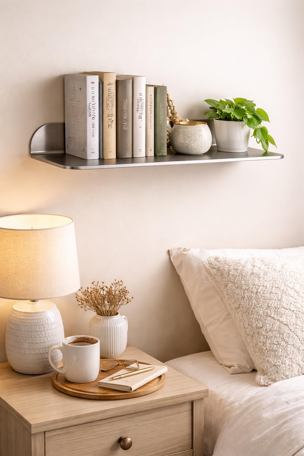 Stainless Steel Rectangular Wall Shelf 12" x 24", Floating Shelf for Bathroom Kitchen Storage, Holds up to 33 lb, Modern Minimalist Wall Decor, Rust Resistant Organizer