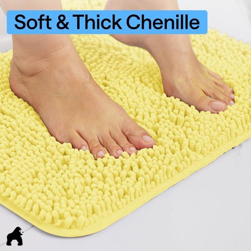GORILLA GRIP Bath Rug Mat - Thick Soft Absorbent Chenille | Quick Dry Microfiber, 36x24, Yellow