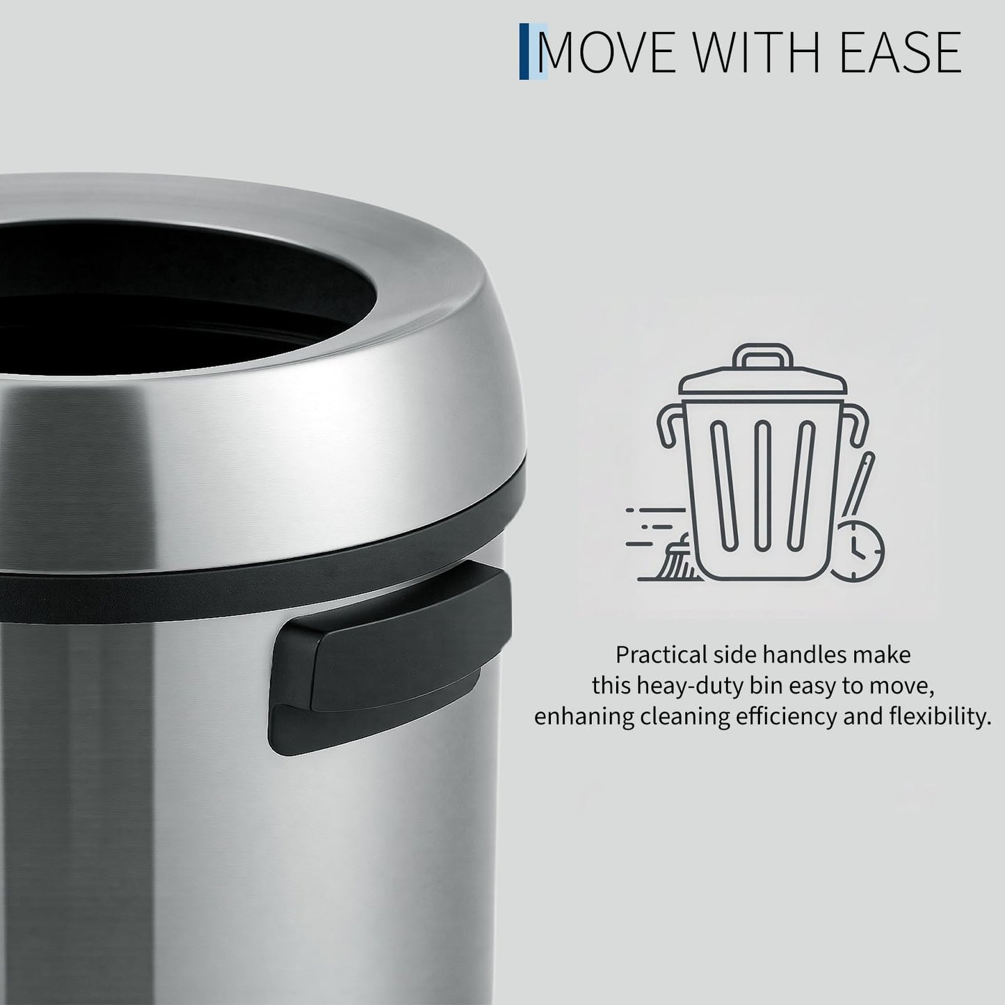 Towallmark 65L/17Gal Heavy Duty Open Top Commercial/Kitchen Trash Can, Fingerprint-Resistant Waste Bin for Office Bedroom Restaurant, Brushed Stainless Steel