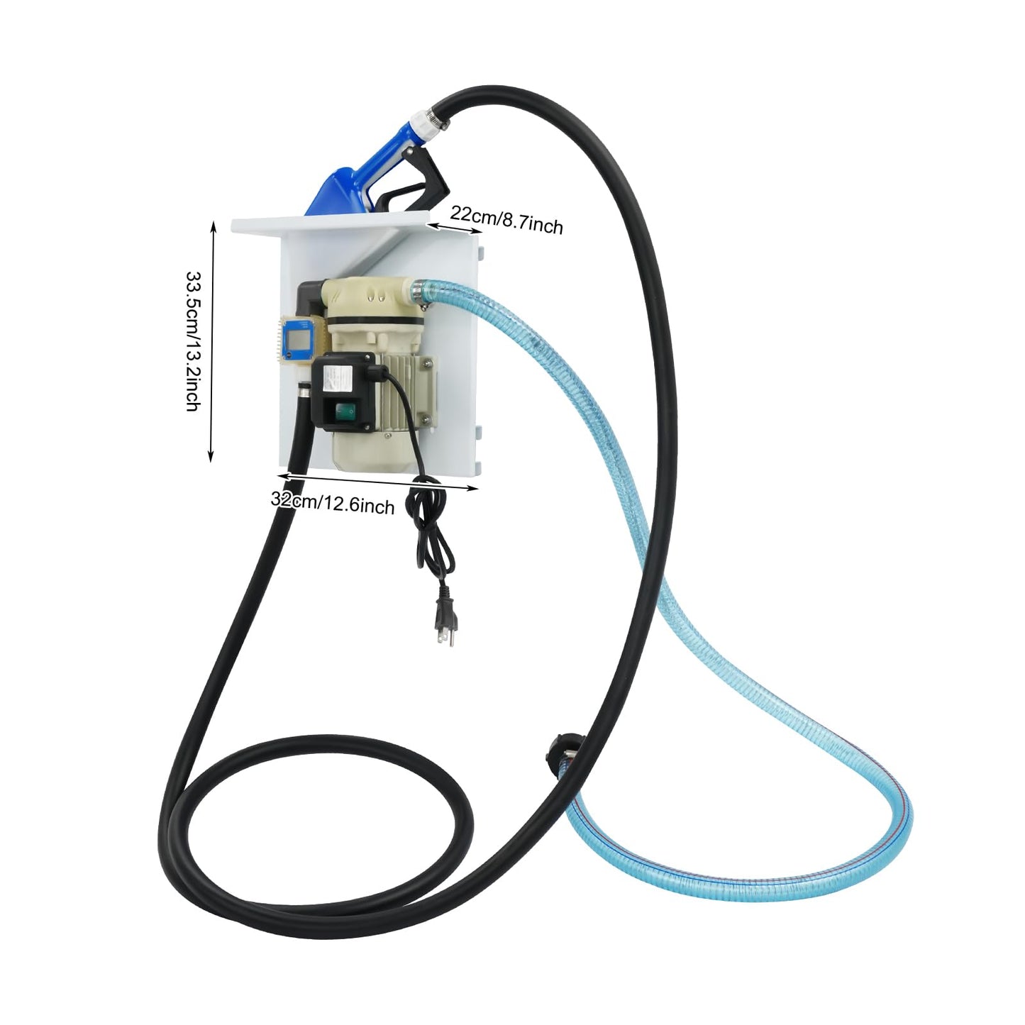 faoeqqEga 370W Electric Diaphragm Transfer Pump, 10.57 GPM Flow Rate w/LCD Flowmeter and Auto-Stop Nozzle, Wall Mount Bracket for Workshop, Farm & Job Site
