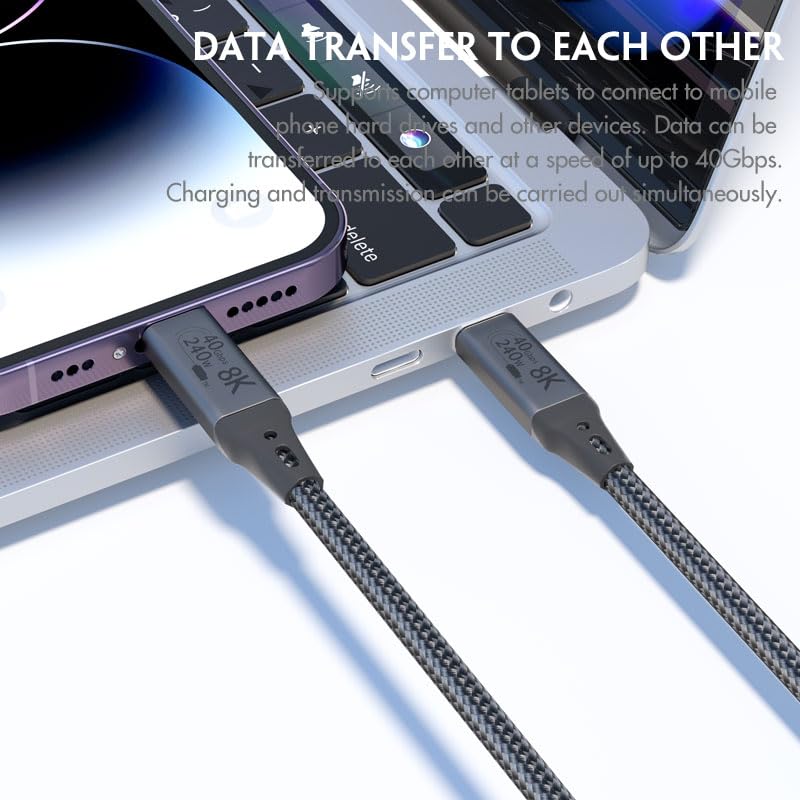 Vebner 6-Foot USB4 3, 4 8K 40gbps 240W Cable Compatible with Thunderbolt Thunderbolt and USB-C - Supports HD Display