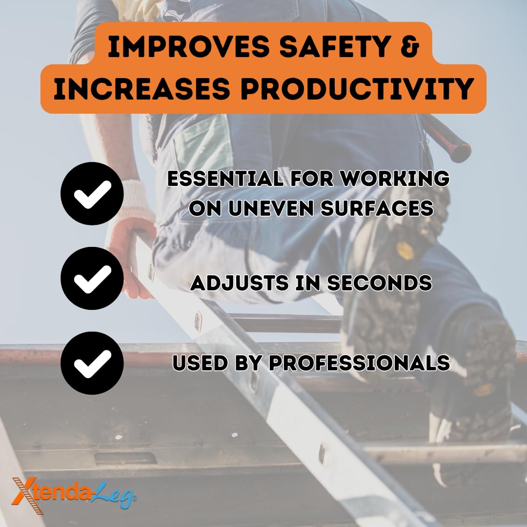 Xtenda-Leg® Ladder Leveler - Rubber Feet, Perfect for Extension Ladders, Stabilizer Attachments for Safe Use - Stable Platform for Uneven Ground - Easy Installation - OSHA Approved - 1 Pair
