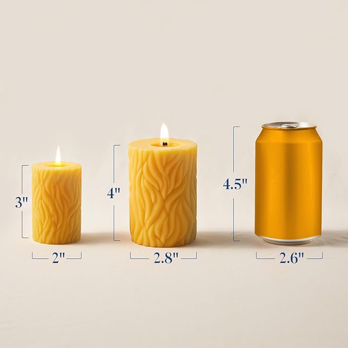 Crenovo Natural Beeswax Pillar Candles 3 Pack, 100% Pure Beeswax Candles Bulk with 84 Hours Burn Time, Organic Bees Wax Candles for Home, Party, Prayer, Non-Toxic Dripless Smokeless 2x3 Inch