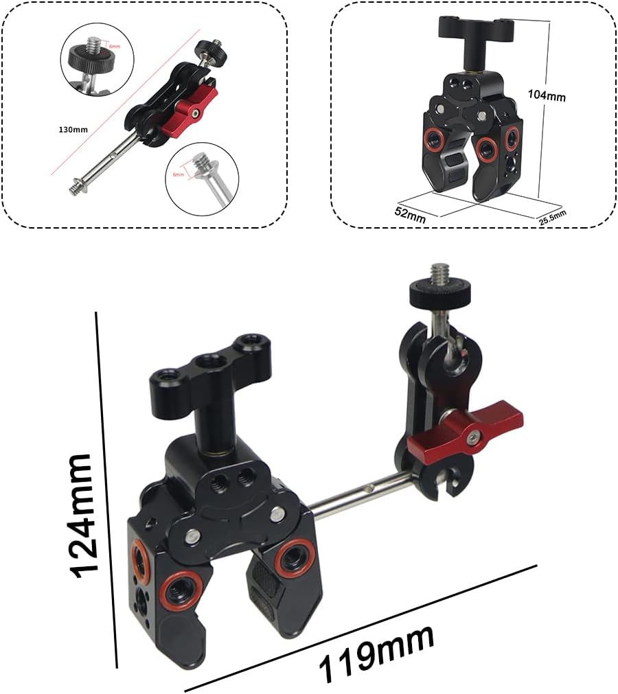 FEICHAO 1/4" 3/8" 13 C-Type Clamp Crab Claw Bracket Anti Slip Anti Loose Magic Arm Adapter Compatible with Hero Sports