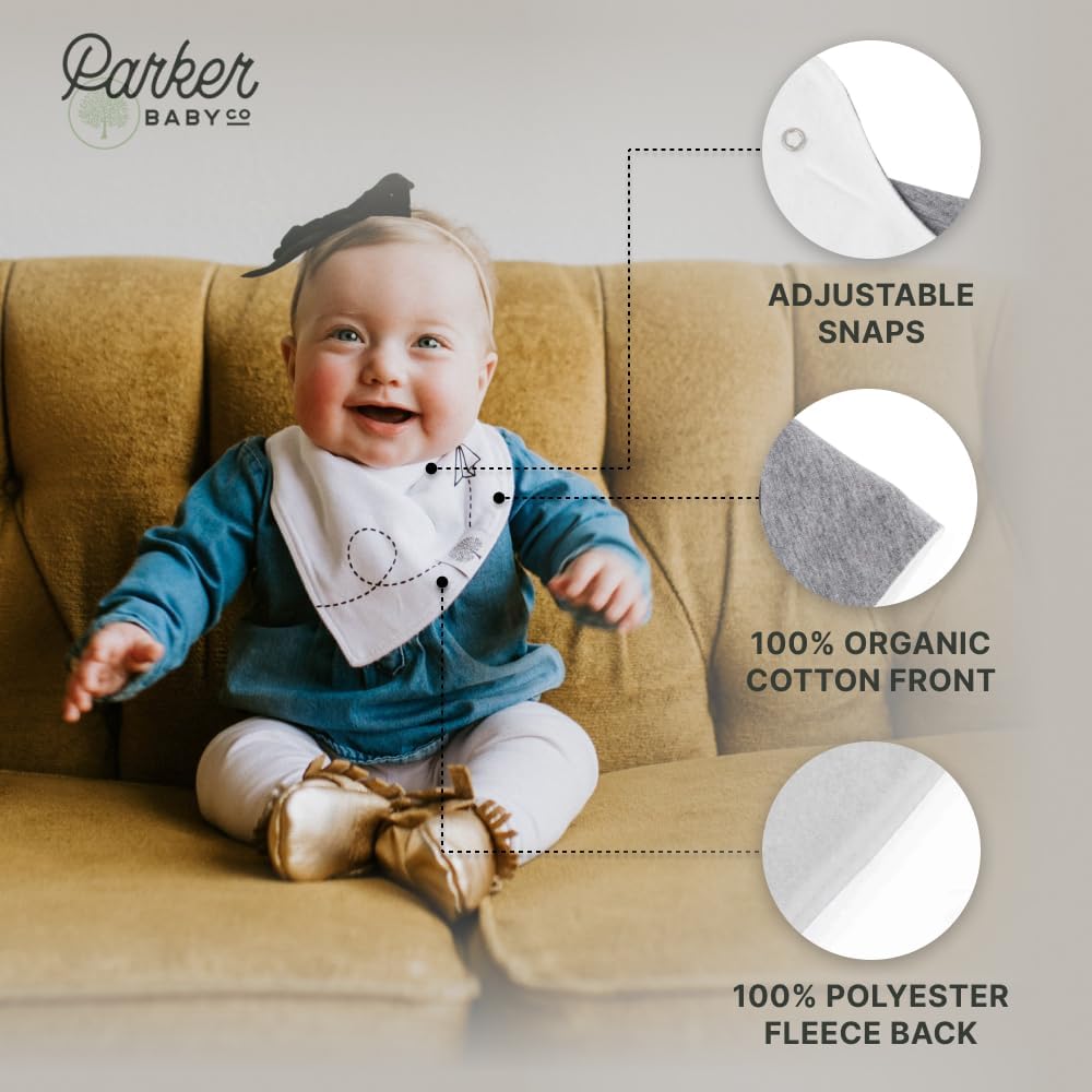 Parker Baby Bandana Drool Bibs - 4-Pack Gray Unisex Bibs for Boys & Girls | Shadow Set