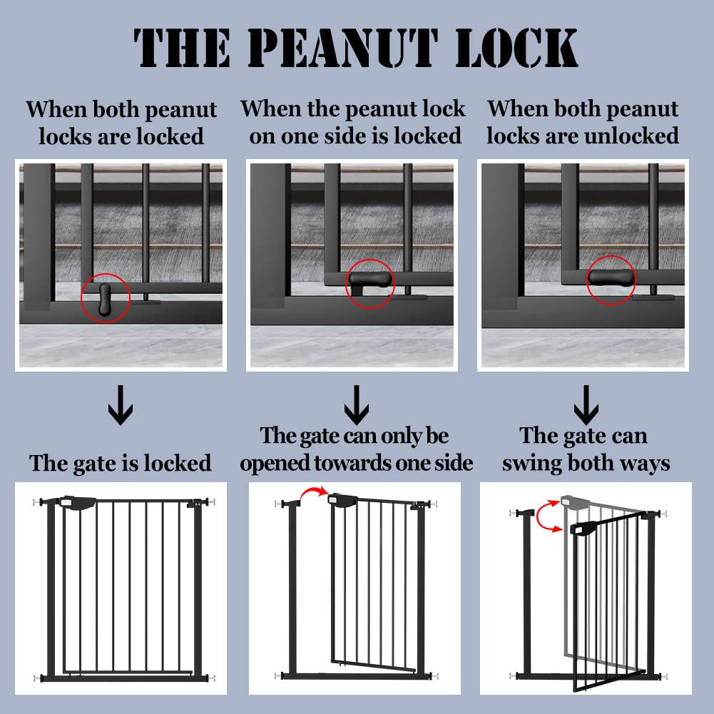 DEARBB Triple Lock Baby Gate for Stairs Doorways and House 31" to 86" Extra Wide Pressure Mounted Easy Walk Through Auto Close Safety Pet Gate Black 49.21-67.32"
