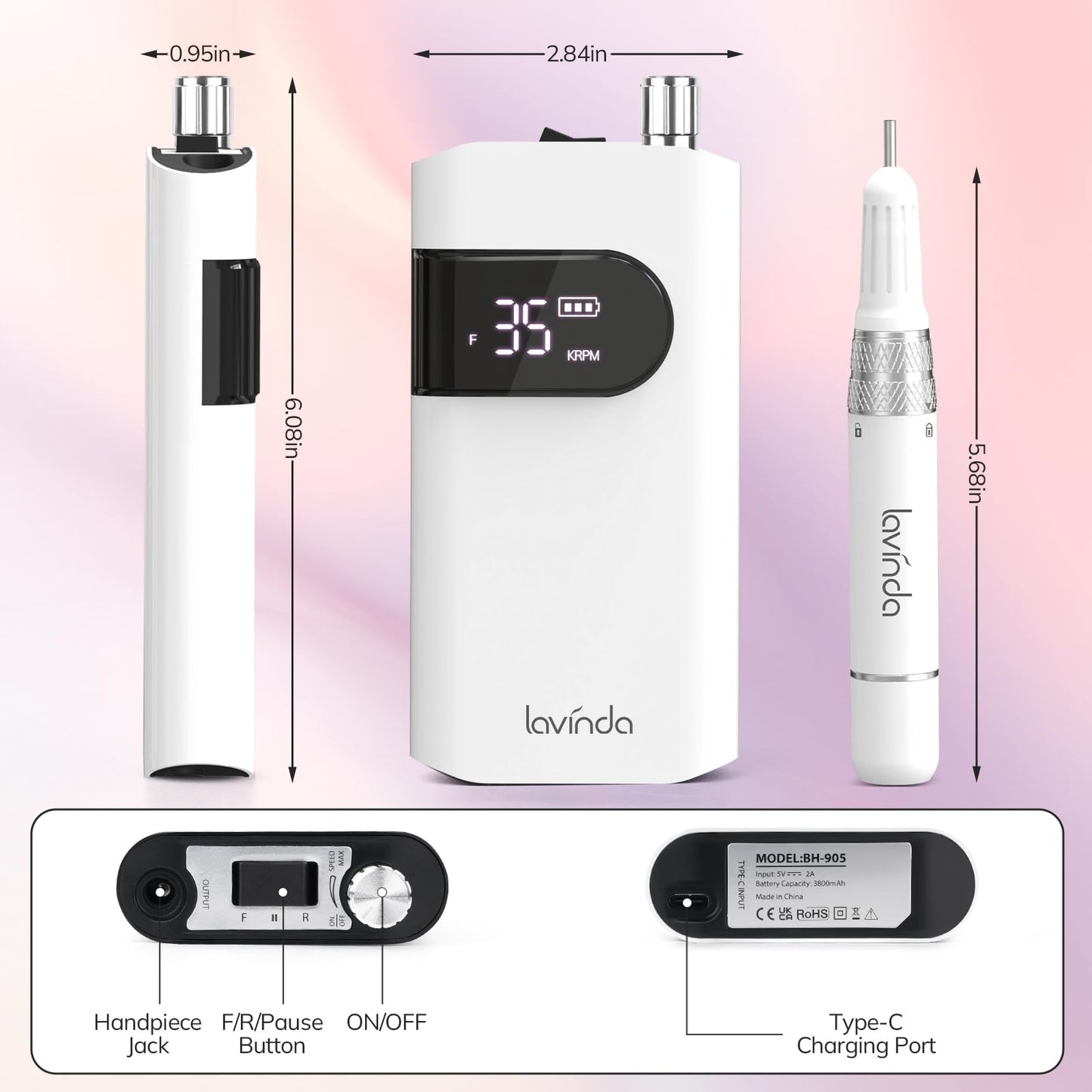 Lavinda UV LED Nail Lamp, Cordless Nail Lamp 54W UV Light for Gel Nails & Professional Nail Drill Machine, 35000RPM Electric Nail File
