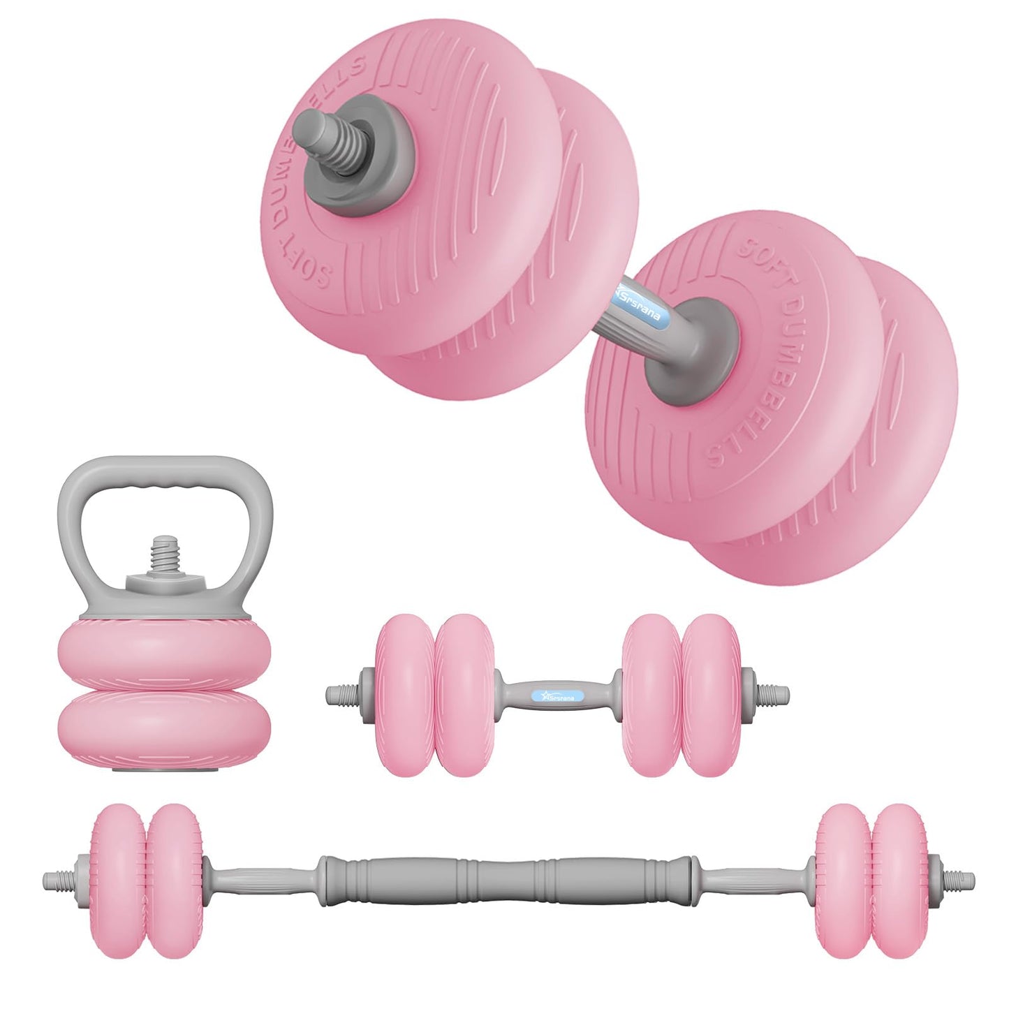 Adjustable Dumbbell Set 13LB/18LB/22LB/35LB, 4-in-1 Soft Shell Weight Set with Connector, Converts to Barbell & Kettlebell, Strength Training Equipment for Home Gym, Ideal for Women & Beginners