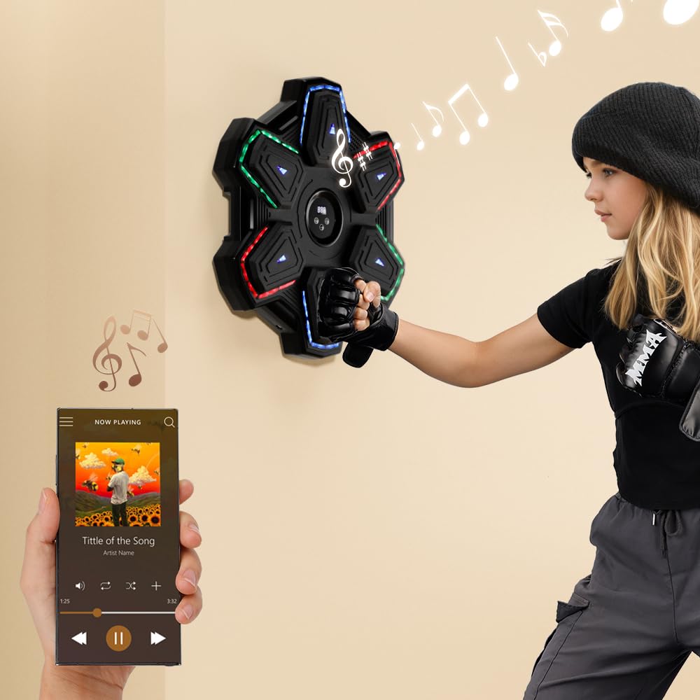 Bruce & Shark Music Boxing Game Machine, Rhythm LED Punching Pad for Home Workout Gym, Wall-Mount Punch Target for Kids & Adults, 9 Speeds