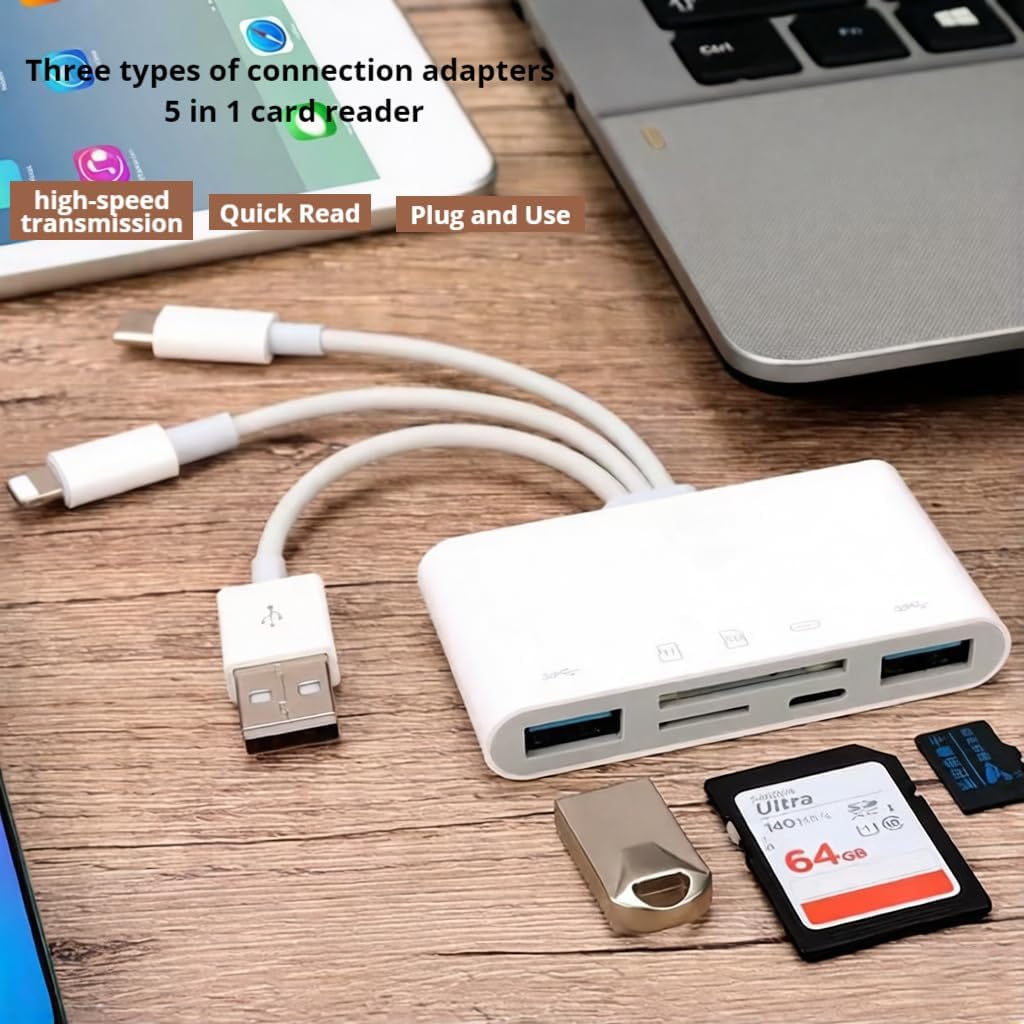 MiaoYfei 5-in-1 SD/SDHC/SDXC/MMC USB OTG Adapter & SD Card Reader, Memory Card Reader, USB C and USB A Devices with PD