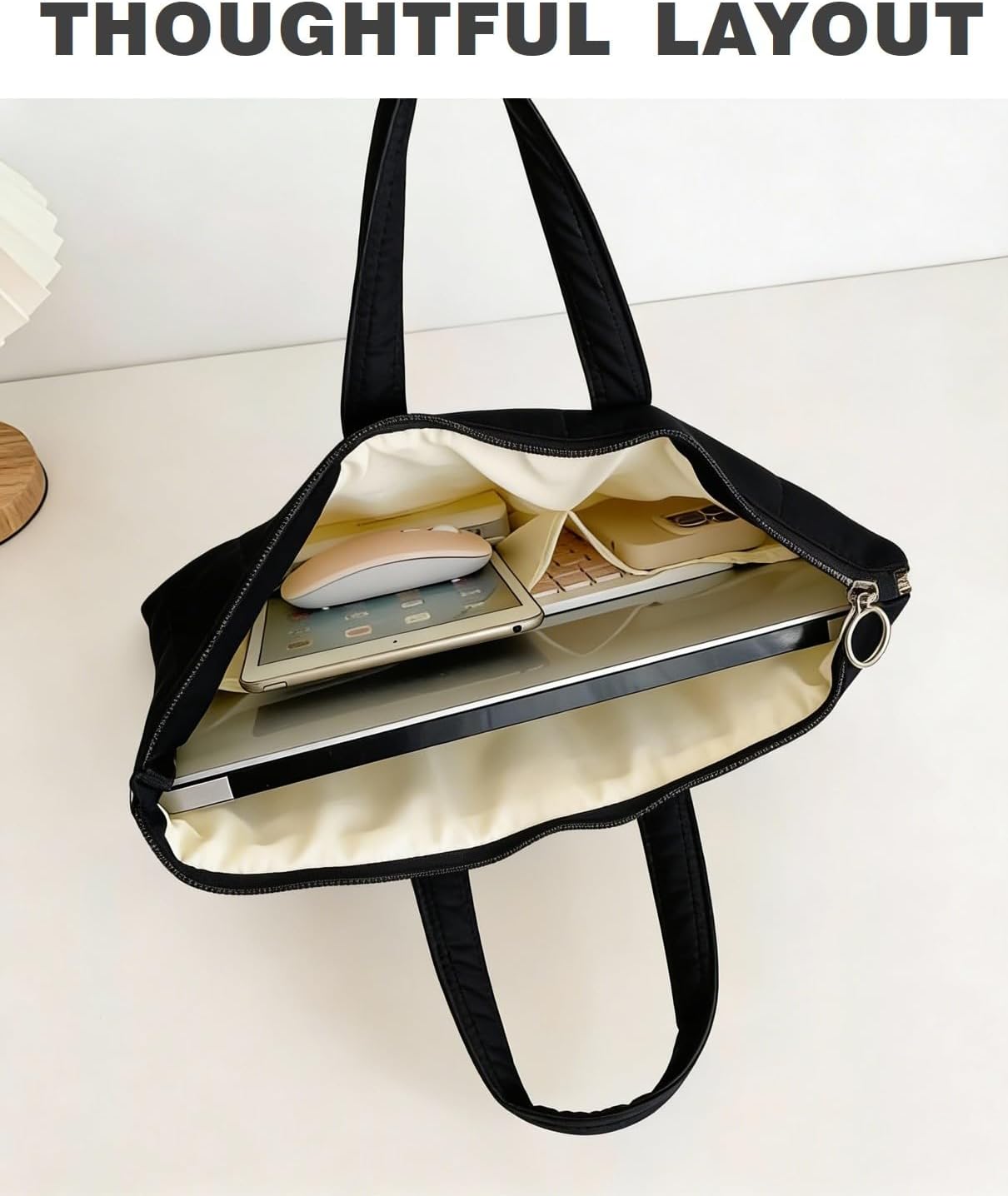 JINGJU-DESIGN 13" Commuting (15"x11") Canvas Tote Bag for Women | Japanese Minimalist Laptop Bag Fits Notebook & iPad |