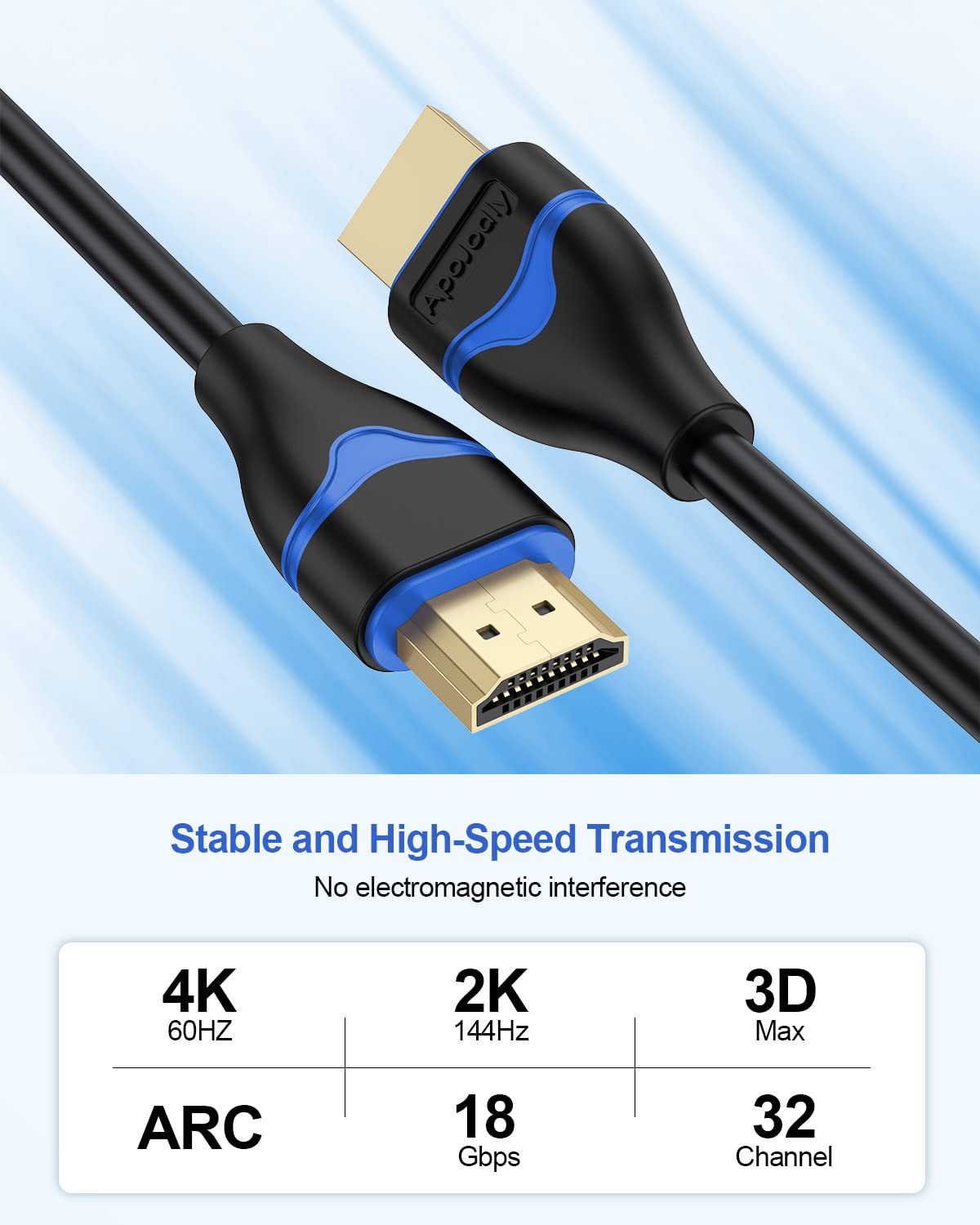 4K 6.6FT 2-Pack, 2.0 4K@60Hz, 2K@144Hz, 3D, Dolby, 2.2, PS5, PS4, HDMI Cable HDMI to HDMI Cable High Speed HDMI Cord